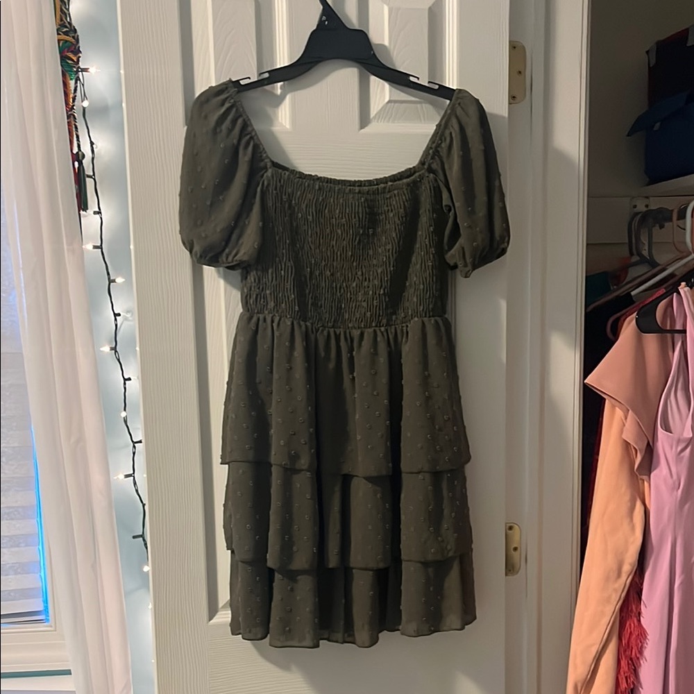 Olive Green Tiered Dress